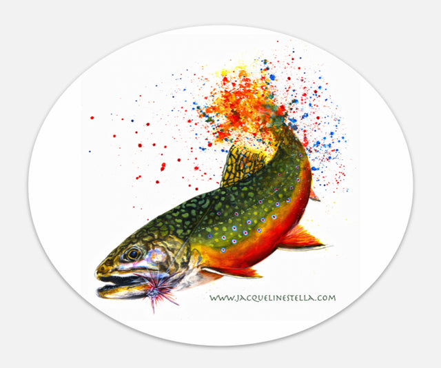 Fighting Fish Series (weather proof Oval Vinyl decal/Sticker) - 4. Brook Trout