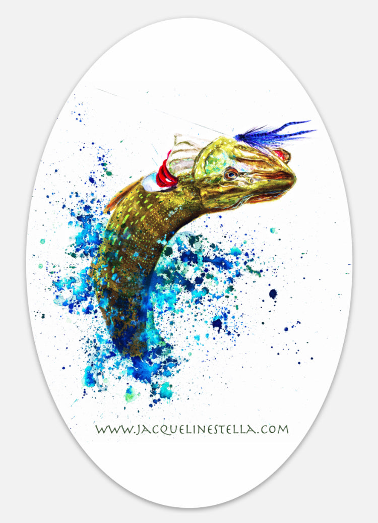 Fighting Fish Series (weather proof Oval Vinyl decal/Sticker) - 3. Pike, the Dragon King