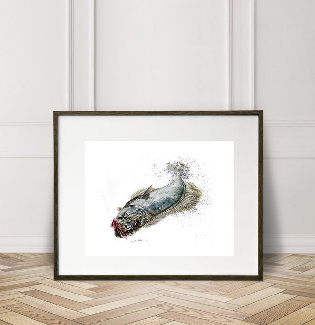 Limited Edition Fine Art Print: Halibut (flounder) on the Fly
