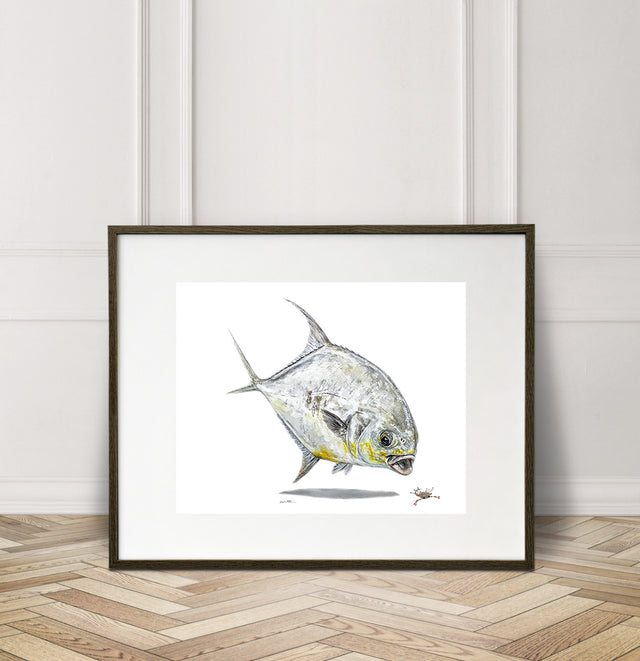 Limited Edition Fine Art Print: Permit on the crab fly