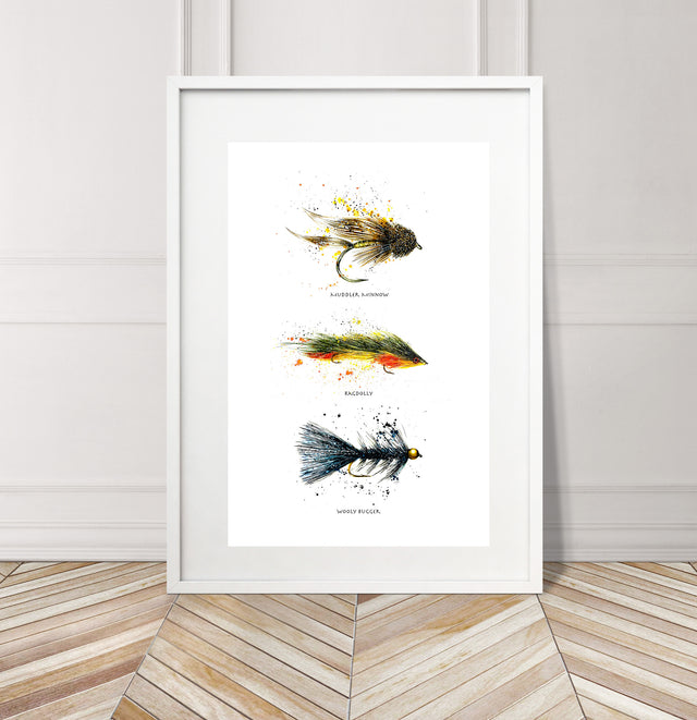 Limited Edition Fine Art Print: Art of Fly Tying, Collection 5 - Muddler Minnow, Ragdolly, Wooly Bugger